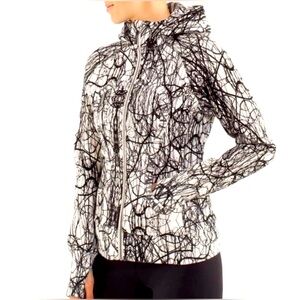 Lululemon Scuba Zip Up Hoodie Ghost Nesting Bird Scribble Print White/Black Sz 4